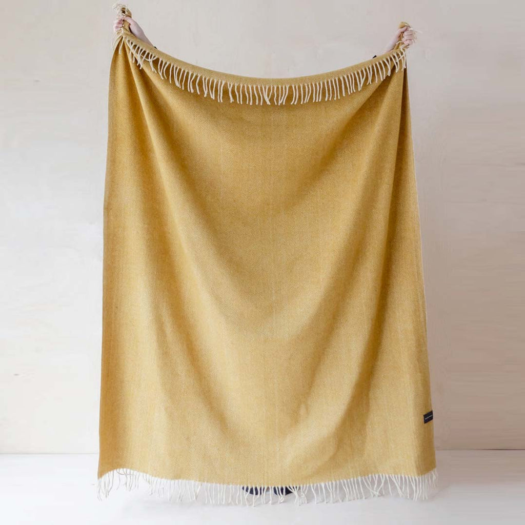 Recycled Wool Mustard Herringbone Blanket | Shop @ Love of Lemons Vintage, UK
