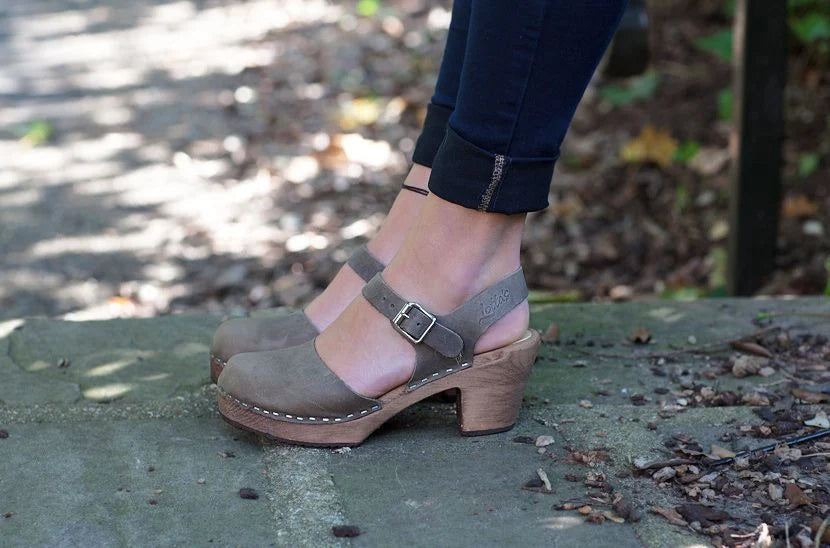 Lotta Highwood Clogs in Taupe Oiled Nubuck Leather on Brown Base